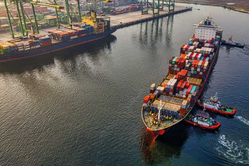 Container ship in trade port