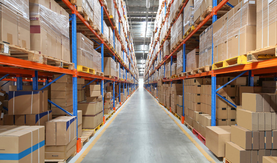 warehouse with boxes of stored products